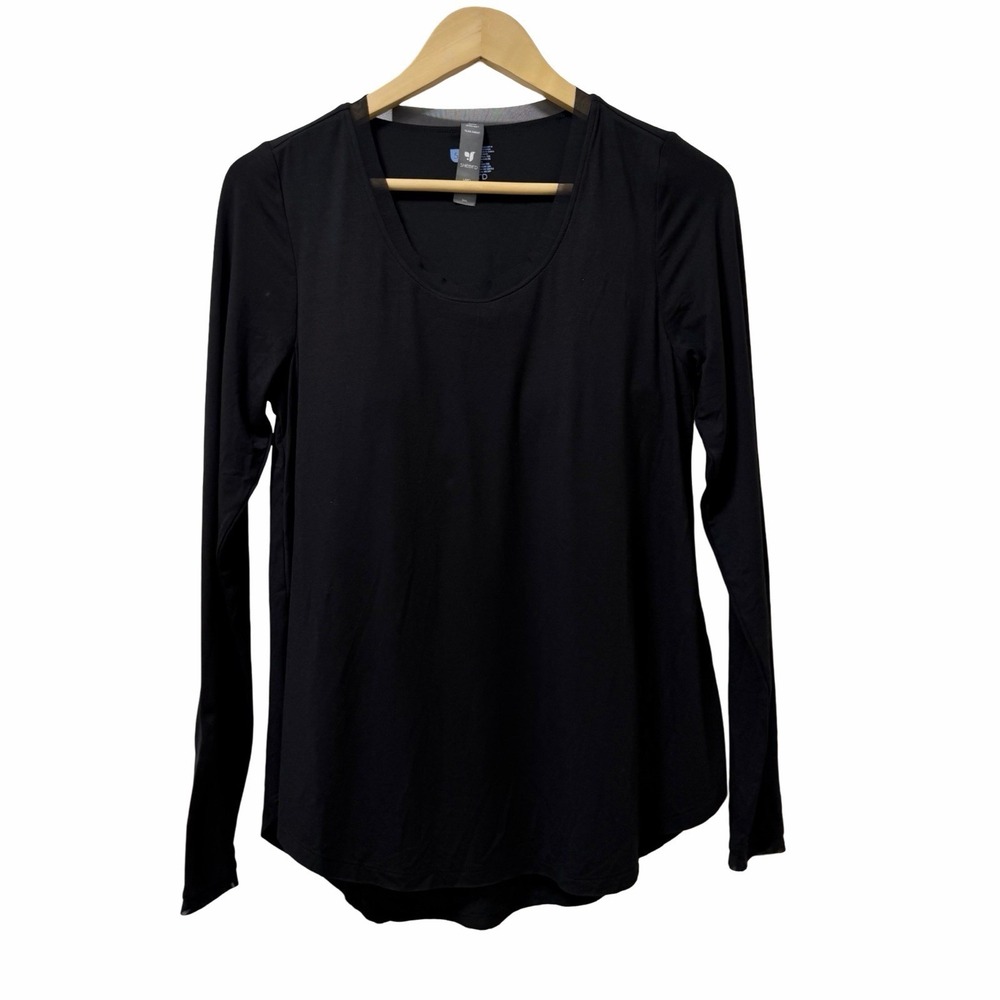 Shebird‎ Womens Aspen Long Sleeve Bra Top Size M/L Black Stretch Lined Mesh Trim